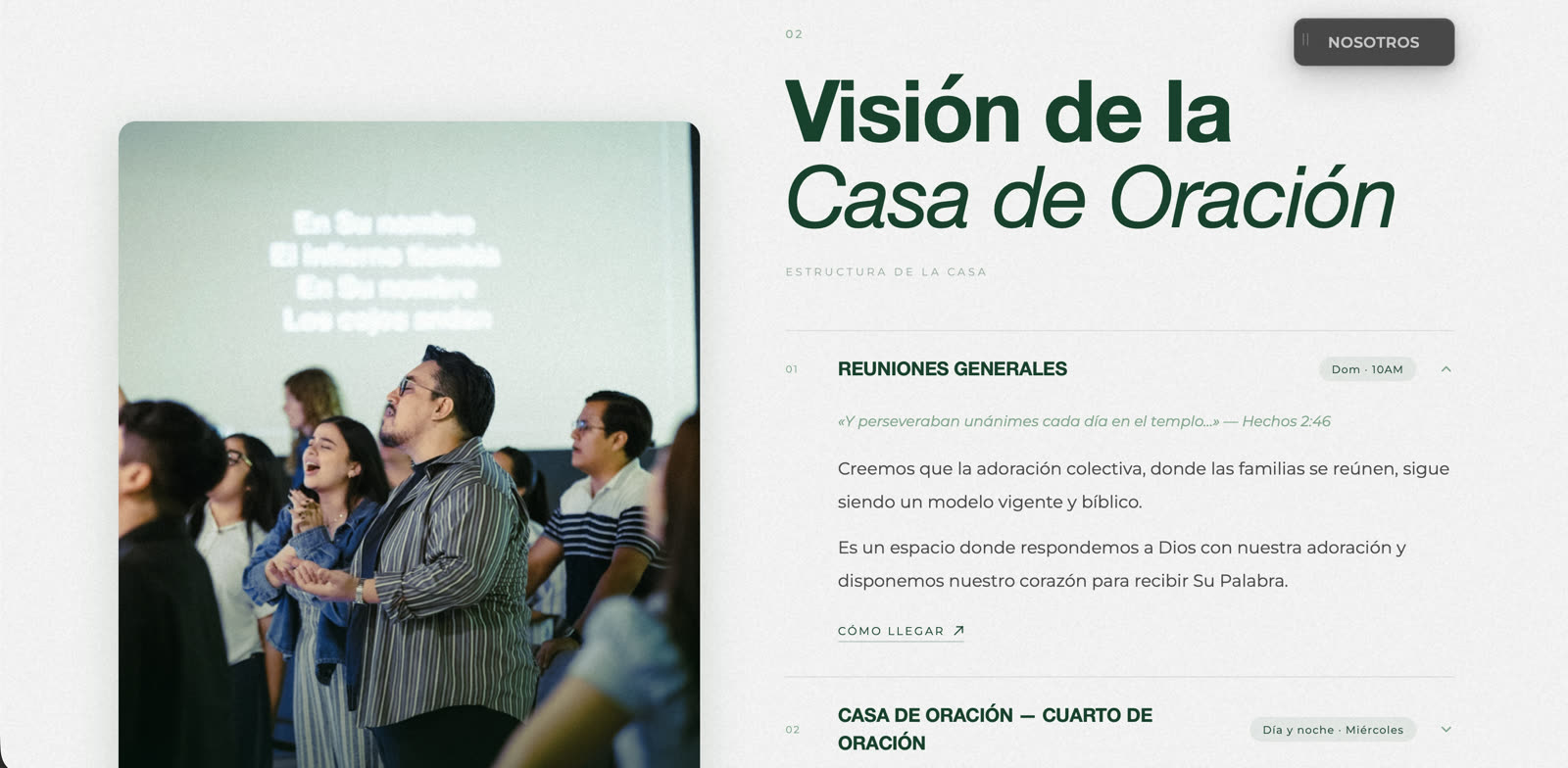 Visión de la Casa de Oración — accordion sections
