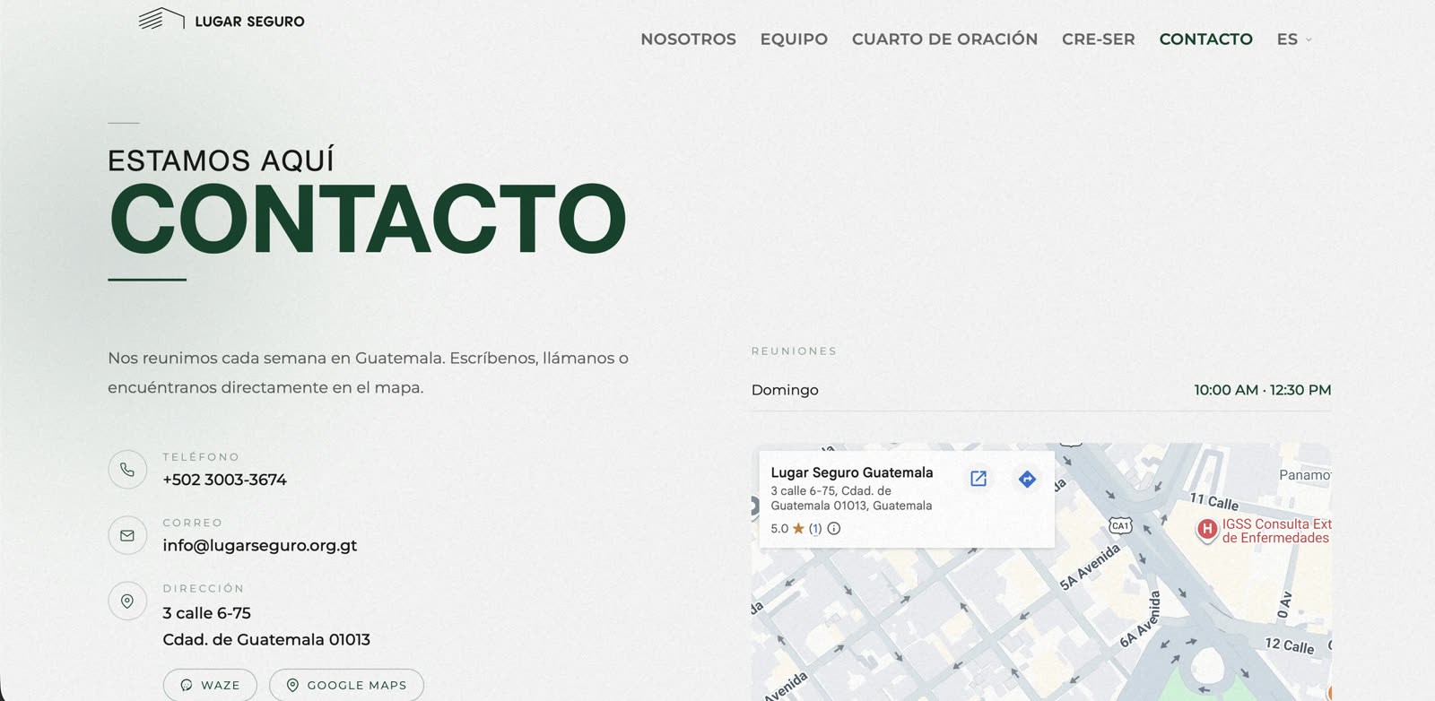 Contact — phone, email, address, live map